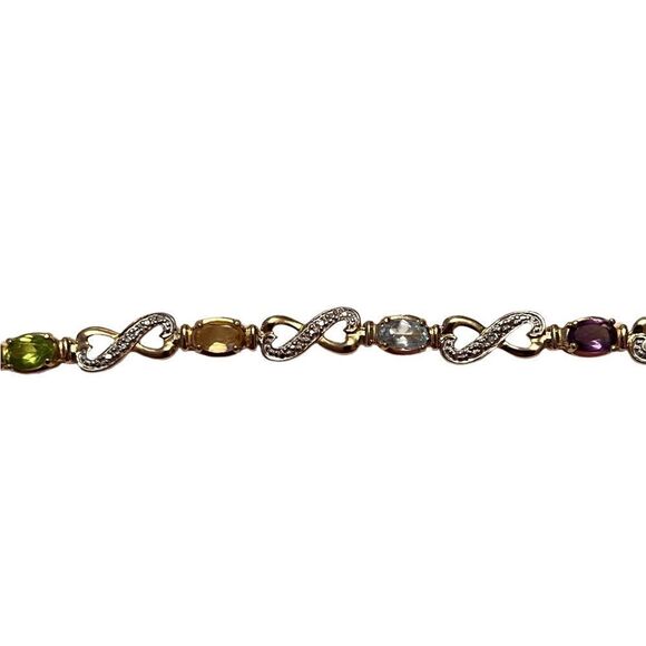 Gorgeous Multi Gemstone Gold Over Sterling Silver Tennis Bracelet - Picture 8 of 10